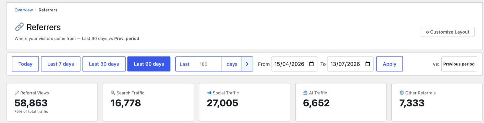 The Referrers screen